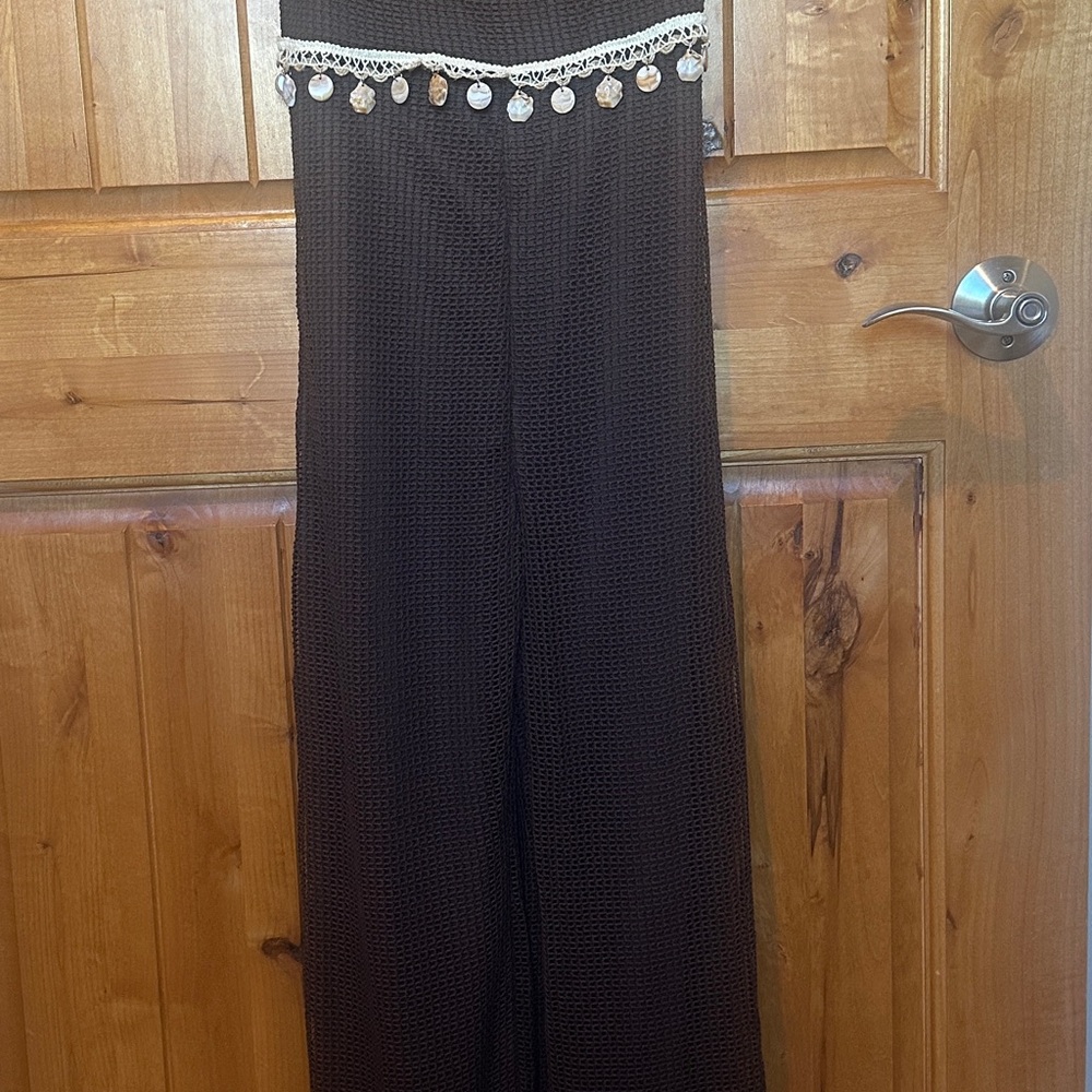 Chic Brown Jumpsuit with Pom-Pom Accents - Picture 2 of 2